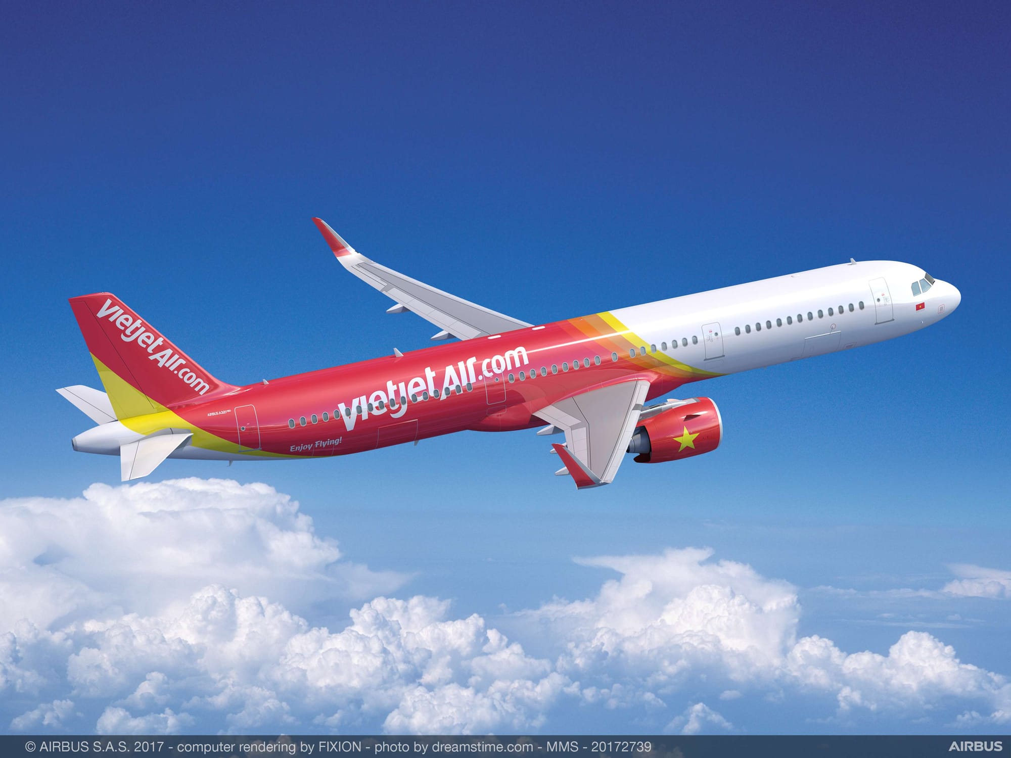 A white-red-yellow VietJet A321neo