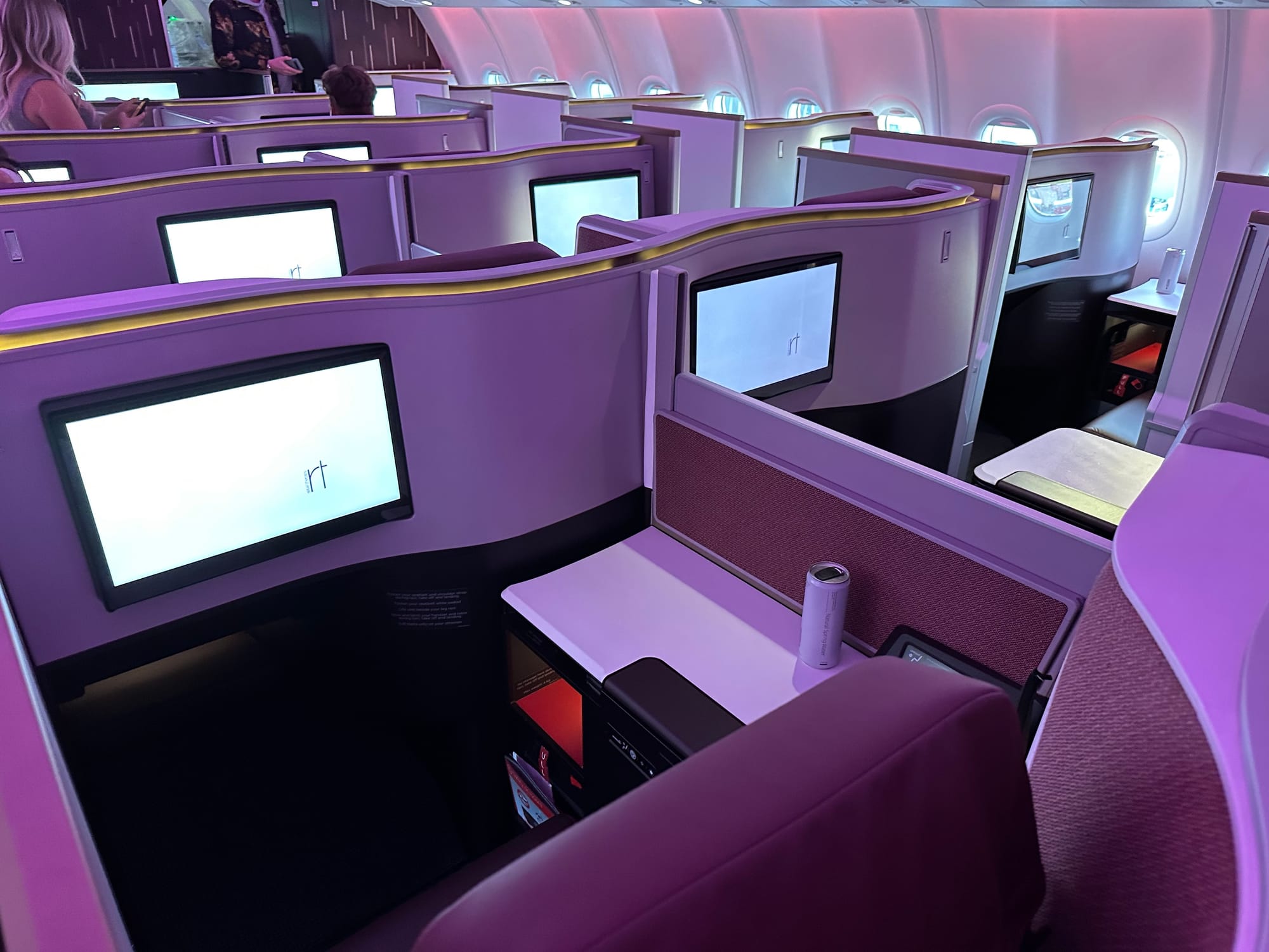 Interior, Virgin Atlantic Airbus A330neo, staggered Thompson Vantage XL with doors suites.