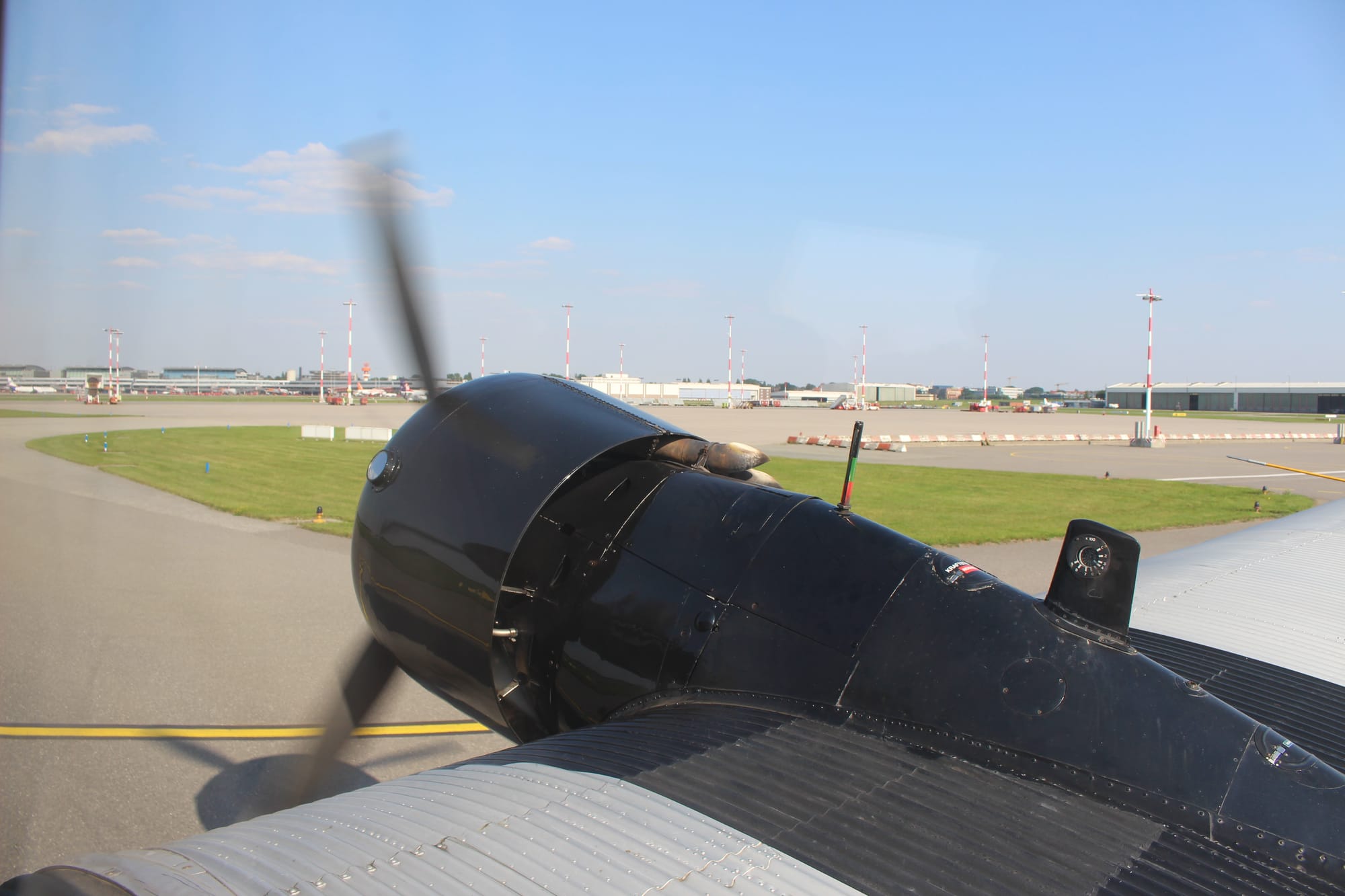 Window shot on the ground of the spinning right engine.