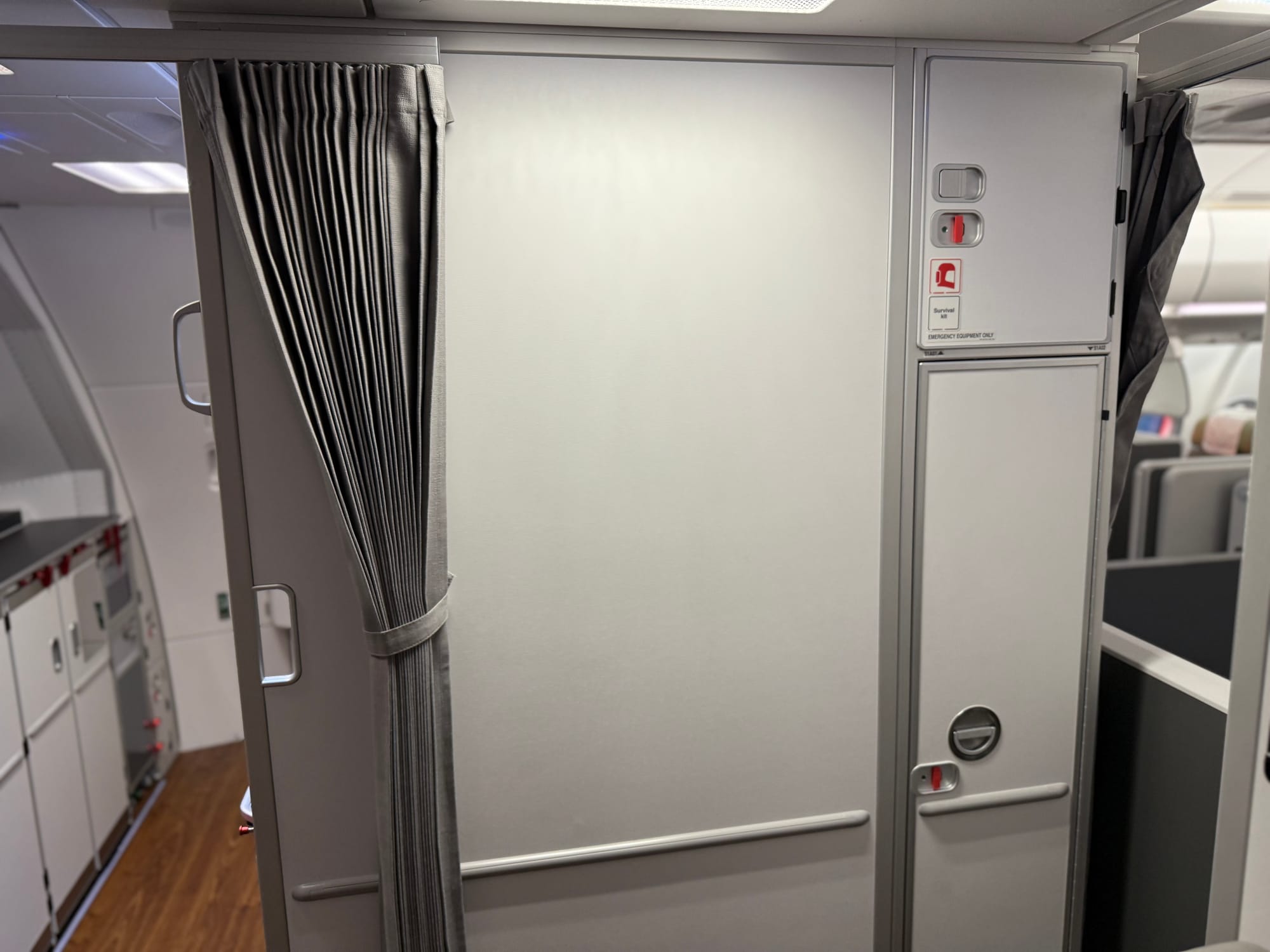 A blank white wall on the centre galley at the door 1L entry point.
