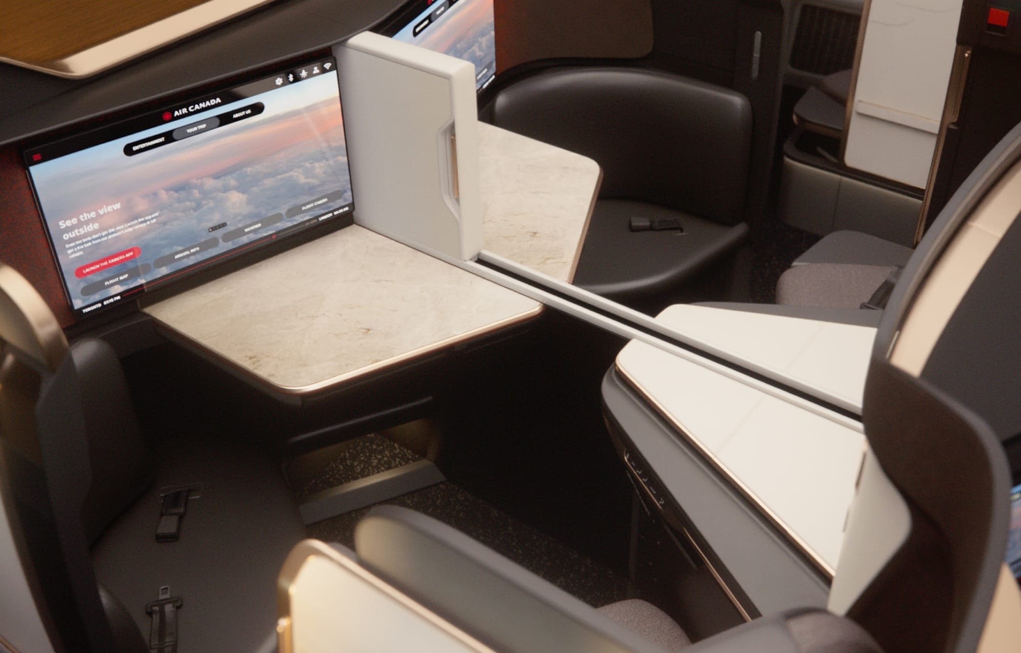 Closeup on the Signature Plus suite’s stone tables.
