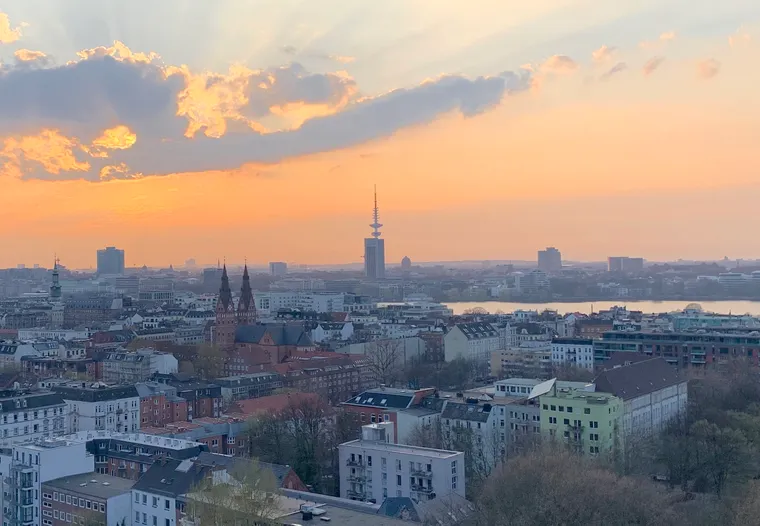 A morning sunrise over Hamburg
